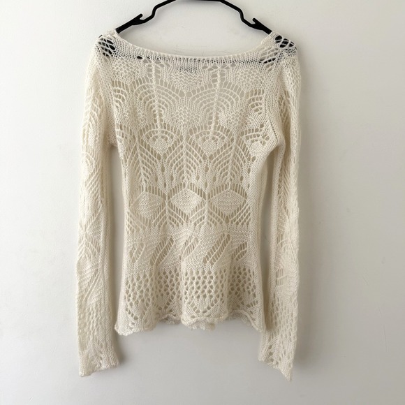 Open Knit Sweater Cream Sheer Lightweight Layering Top M Made In Italy Y2K - Picture 2 of 6